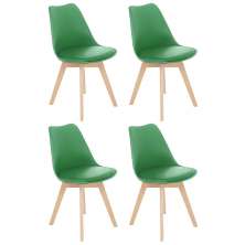 Kit 4 cadeiras jantar cozinha Leda Eames com assento estofado Verde bandeira