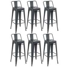 Kit 6 banquetas altas Iron Tolix com encosto 76 cm Cinza Escuro
