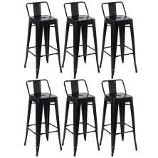 Kit 6 banquetas altas Iron Tolix com encosto 76 cm Preto semibrilho