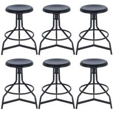 Kit 6 banquetas altas cozinha industrial loft aço giratória York Preto