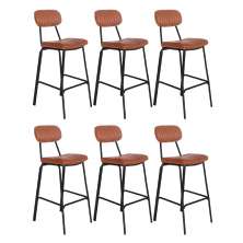Kit 6 banquetas altas estofadas industrial retro Boston Marrom caramelo