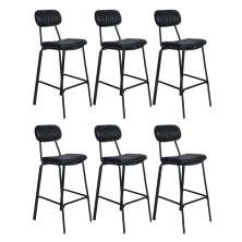 Kit 6 banquetas altas estofadas industrial retro Boston Preto