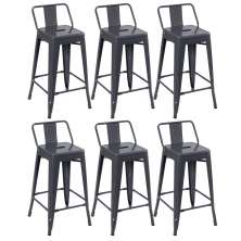 Kit 6 banquetas médias Iron Tolix com encosto 66 cm Cinza Escuro