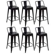 Kit 6 banquetas médias Iron Tolix com encosto 66 cm Preto