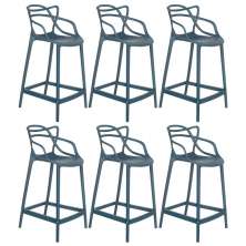 Kit 6 banquetas médias Masters Allegra 66 cm Azul petróleo