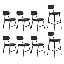 Kit 6 cadeiras + 2 banquetas estofadas industrial Loft Vintage Boston Preto
