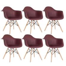 Kit 6 cadeiras Charles Eames Eiffel DAW com braços e pés de madeira clara Marrom