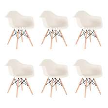 Kit 6 cadeiras Charles Eames Eiffel DAW com pés de madeira clara Creme