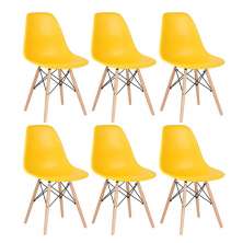 Kit 6 cadeiras Charles Eames Eiffel DSW com pés de madeira clara Amarelo