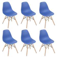 Kit 6 cadeiras Charles Eames Eiffel DSW com pés de madeira clara Azul-escuro
