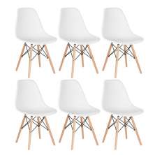 Kit 6 cadeiras Charles Eames Eiffel DSW com pés de madeira clara Branco