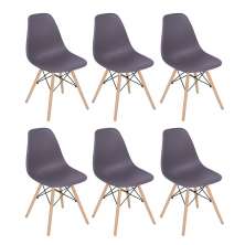 Kit 6 cadeiras Charles Eames Eiffel DSW com pés de madeira clara Cinza névoa