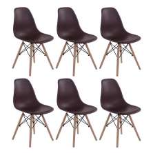 Kit 6 cadeiras Charles Eames Eiffel DSW com pés de madeira clara Marrom - Assento nacional