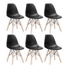 Kit 6 cadeiras Charles Eames Eiffel DSW com pés de madeira clara Preto