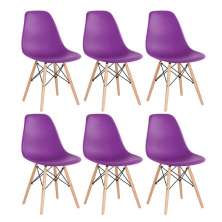 Kit 6 cadeiras Charles Eames Eiffel DSW com pés de madeira clara Roxo