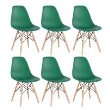 Kit 6 cadeiras Charles Eames Eiffel DSW com pés de madeira clara Verde escuro
