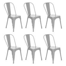 Kit 6 cadeiras Iron Tolix design industrial cozinha bar prata Prata