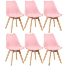 Kit 6 cadeiras Leda com assento estofado Rosa-claro
