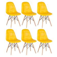 Kit 6 cadeiras estofadas Charles Eames Eiffel Botonê com pés de madeira clara Amarelo