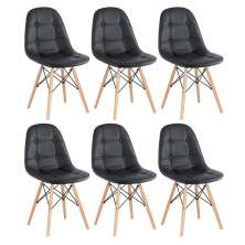 Kit 6 cadeiras estofadas Charles Eames Eiffel Botonê com pés de madeira clara Preto