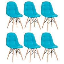 Kit 6 cadeiras estofadas Charles Eames Eiffel Botonê com pés de madeira clara Tiffany