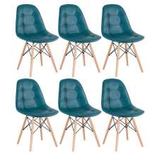 Kit 6 cadeiras estofadas Charles Eames Eiffel Botonê com pés de madeira clara Turquesa