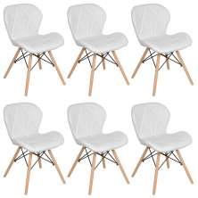 Kit 6 cadeiras estofadas Charles Eames Eiffel Slim Wood confort Branco