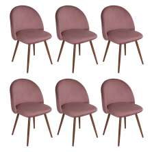 Kit 6 cadeiras jantar estofada Maite Sedona veludo Rosa claro