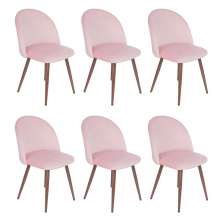 Kit 6 cadeiras jantar estofada Maite Sedona veludo Rosa light