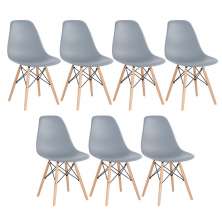 Kit 7 cadeiras Charles Eames Eiffel DSW com pés de madeira clara Cinza médio - Assento nacional - DESATIVADO