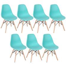 Kit 7 cadeiras Charles Eames Eiffel DSW com pés de madeira clara Verde Tiffany - Assento nacional - DESATIVADO
