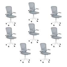 Kit 8 Cadeiras escritório rodizio office Bytes Cinza Claro