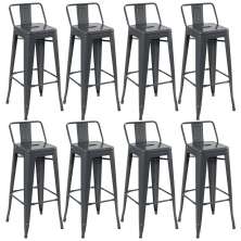 Kit 8 banquetas altas Iron Tolix com encosto 76 cm Cinza Escuro