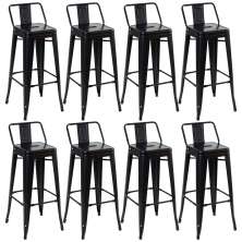 Kit 8 banquetas altas Iron Tolix com encosto 76 cm Preto semibrilho