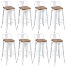 Kit 8 banquetas altas Iron Tolix com encosto e assento madeira 76 cm industrial bancada bar cozinha Branco
