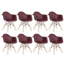 Kit 8 cadeiras Charles Eames Eiffel DAW com braços e pés de madeira clara Marrom