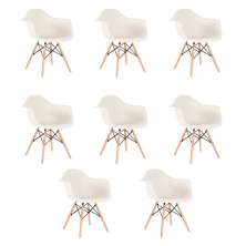 Kit 8 cadeiras Charles Eames Eiffel DAW com pés de madeira clara Creme