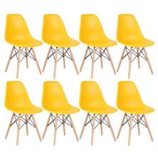 Kit 8 cadeiras Charles Eames Eiffel DSW com pés de madeira clara Amarelo