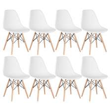 Kit 8 cadeiras Charles Eames Eiffel DSW com pés de madeira clara Branco