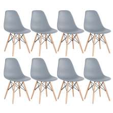 Kit 8 cadeiras Charles Eames Eiffel DSW com pés de madeira clara Cinza médio - Assento nacional - DESATIVADO