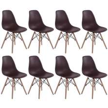 Kit 8 cadeiras Charles Eames Eiffel DSW com pés de madeira clara Marrom - Assento nacional - DESATIVADO