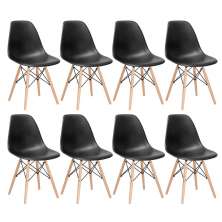Kit 8 cadeiras Charles Eames Eiffel DSW com pés de madeira clara Preto