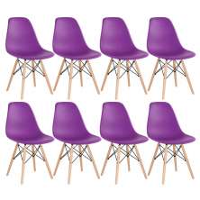 Kit 8 cadeiras Charles Eames Eiffel DSW com pés de madeira clara Roxo