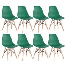 Kit 8 cadeiras Charles Eames Eiffel DSW com pés de madeira clara Verde escuro