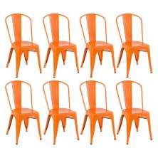 Kit 8 cadeiras Iron Tolix design indutrial jantar cozinha Laranja