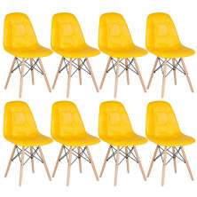 Kit 8 cadeiras estofadas Charles Eames Eiffel Botonê com pés de madeira clara Amarelo