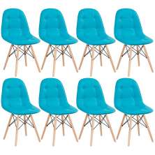 Kit 8 cadeiras estofadas Charles Eames Eiffel Botonê com pés de madeira clara Tiffany
