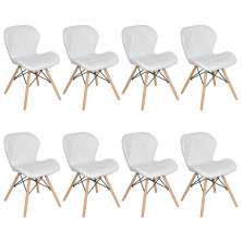 Kit 8 cadeiras estofadas Charles Eames Eiffel Slim Wood confort Branco
