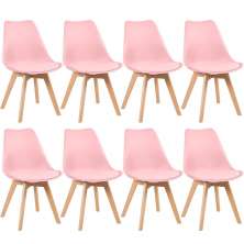 Kit 8 cadeiras jantar cozinha Leda Eames com assento estofado Rosa claro