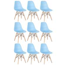 Kit 9 cadeiras Charles Eames Eiffel DSW com pés de madeira clara Azul claro - Assento nacional - DESATIVADO